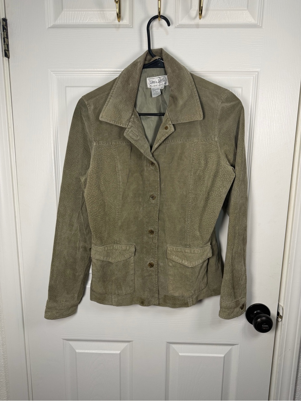L.L. Bean Women's Olive 100% Leather Button-Front Jacket